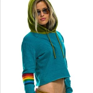 NWT Aviator Nation Cropped Hoodie w/ Sleeve Detail